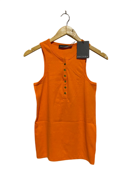 DECJUBA |S| BUST 14| B42| BRIGHT ORANGE RIBBED HENLEY SLEEVELESS TANK TOP