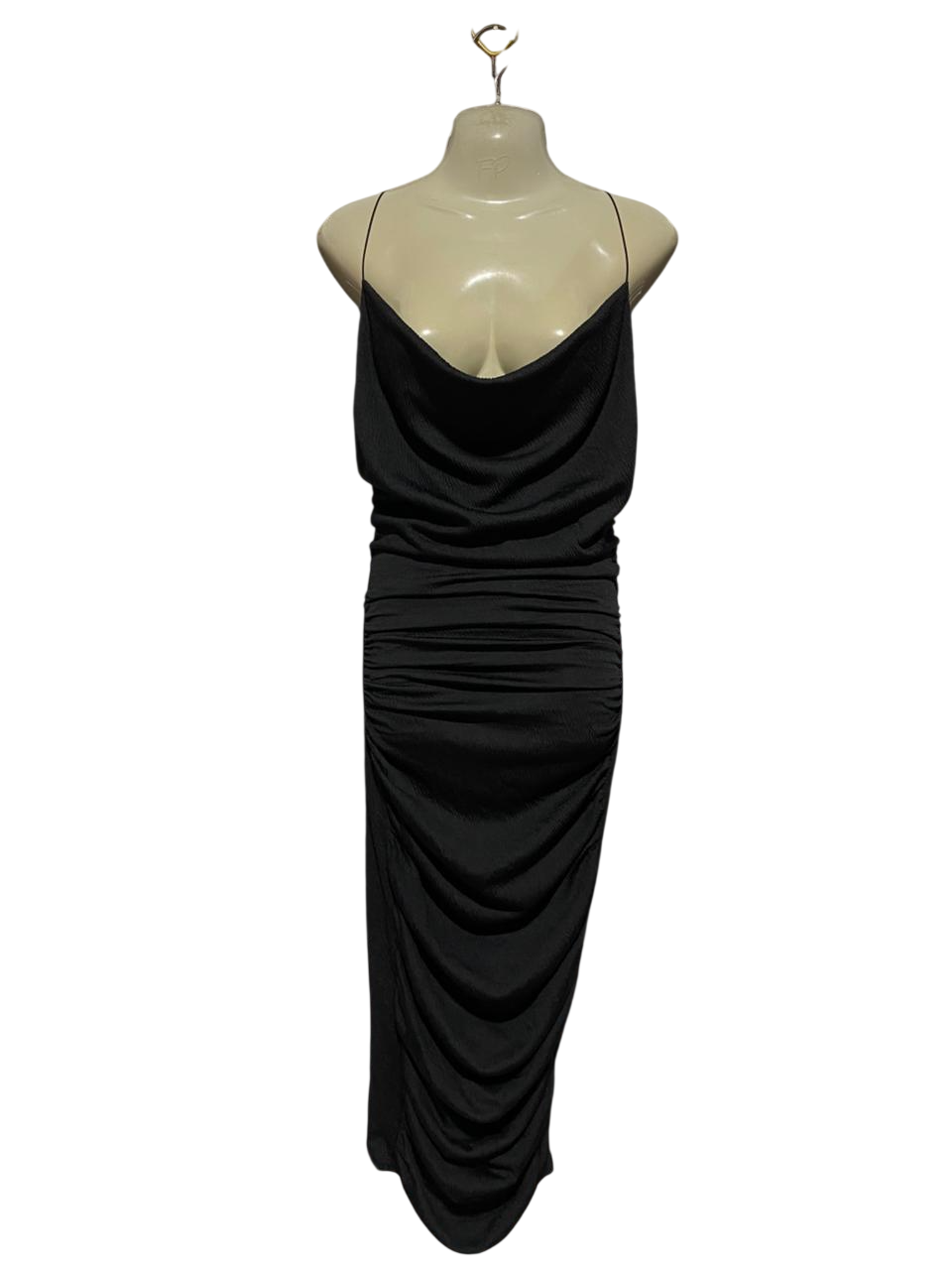 PRETTYLITTLE THING |M| BUST 16| B42| BLACK COWL NECK RUCHED SPAGHETTI STRAP MAXI DRESS