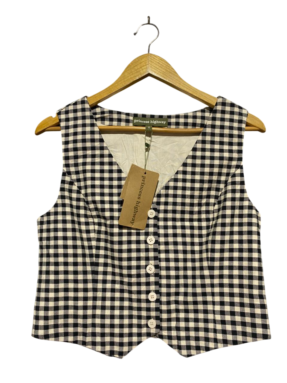PRINCESS HIGHWAY |M| BUST 18| B42| BLACK AND WHITE GINGHAM BUTTON-UP VEST