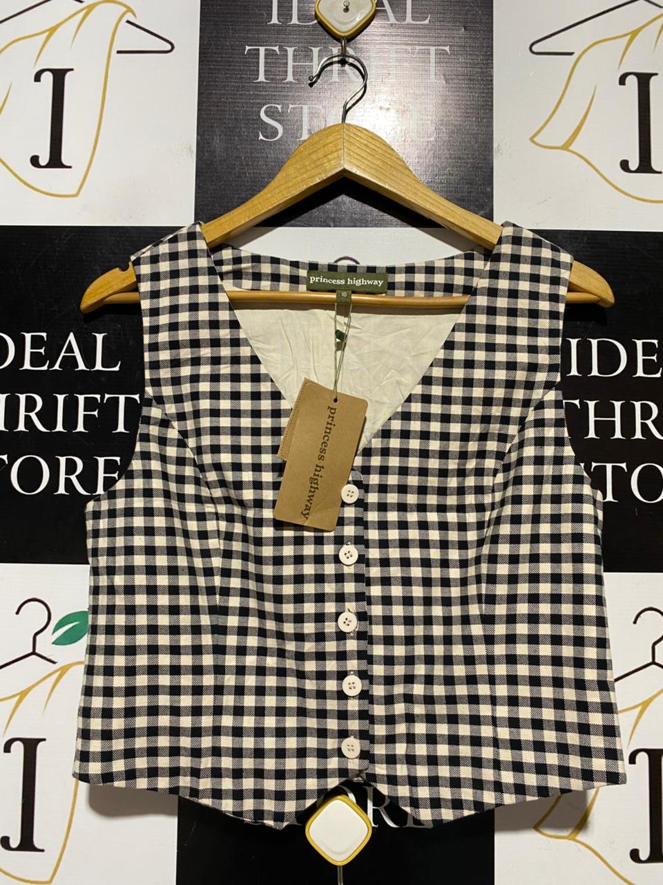 PRINCESS HIGHWAY |M| BUST 18| B42| BLACK AND WHITE GINGHAM BUTTON-UP VEST