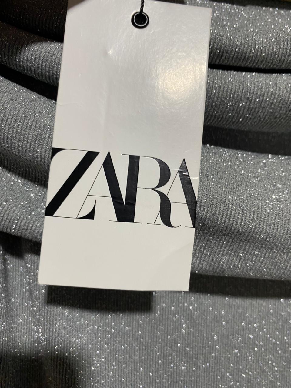 ZARA |M| BUST 13| B42| SHIMMER GREY OFF-SHOULDER LONG SLEEVE BODYCON DRESS