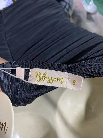 BLOSSOM |M| BUST 16| B42| BLACK RUCHED SPAGHETTI STRAP BODYCON MINI DRESS