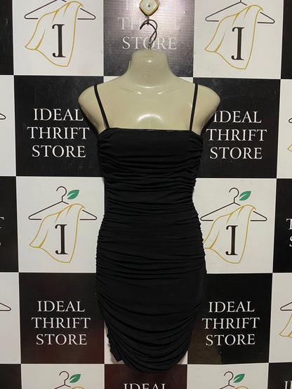BLOSSOM |M| BUST 16| B42| BLACK RUCHED SPAGHETTI STRAP BODYCON MINI DRESS