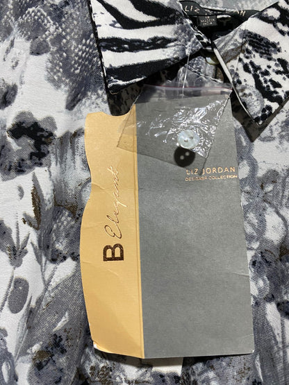 LIZ JORDAN |L| BUST 21| B42| MONOCHROME ANIMAL AND FLORAL PRINT LONG SLEEVE BUTTON-UP SHIRT