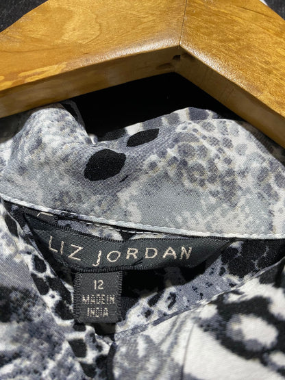 LIZ JORDAN |L| BUST 21| B42| MONOCHROME ANIMAL AND FLORAL PRINT LONG SLEEVE BUTTON-UP SHIRT