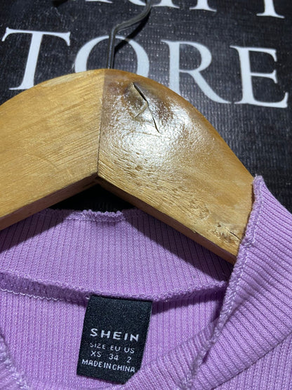SHEIN |XS| BUST 14| B42| LAVENDER PEARL EMBELLISHED MOCK NECK SHORT SLEEVE TOP
