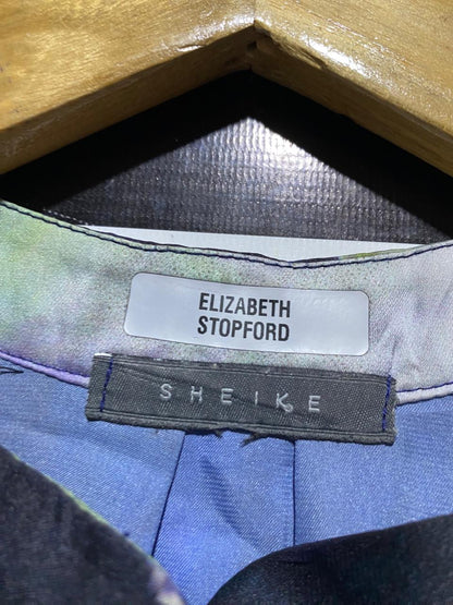 SHEIKE |L| BUST 20| B42| LUXURY BLUE AND PURPLE FLORAL SILKY LONG SLEEVE BUTTON-UP BLOUSE