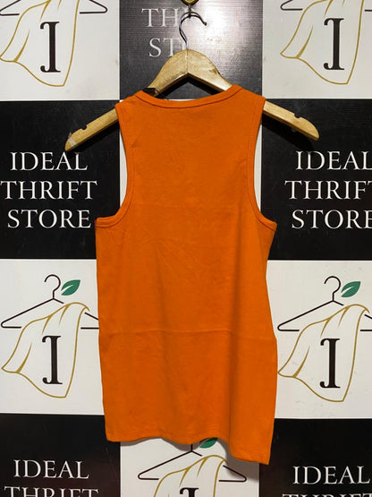 DECJUBA |S| BUST 14| B42| BRIGHT ORANGE RIBBED HENLEY SLEEVELESS TANK TOP
