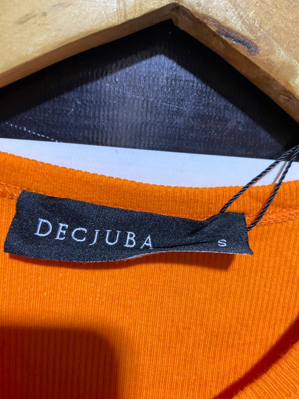 DECJUBA |S| BUST 14| B42| BRIGHT ORANGE RIBBED HENLEY SLEEVELESS TANK TOP