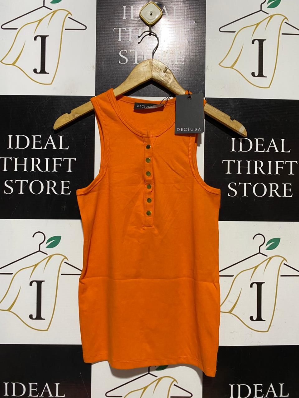 DECJUBA |S| BUST 14| B42| BRIGHT ORANGE RIBBED HENLEY SLEEVELESS TANK TOP
