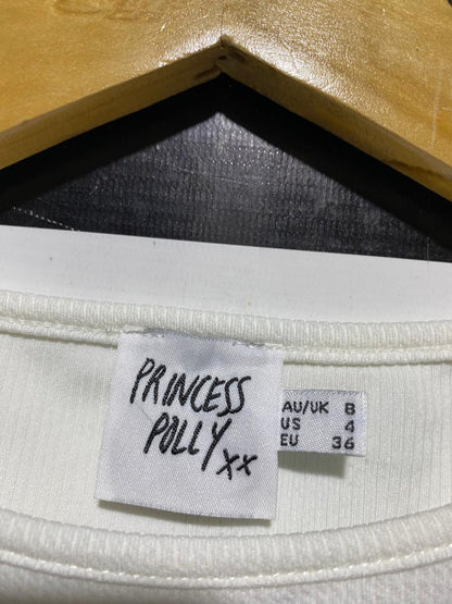 PRINCESS POLLY |S| BUST 13| B42| WHITE RIBBED SLEEVELESS CROP TANK TOP