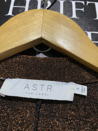 ASTR |S| BUST 15| B42| BRONZE METALLIC SHIMMER RUCHED LONG SLEEVE MINI DRESS