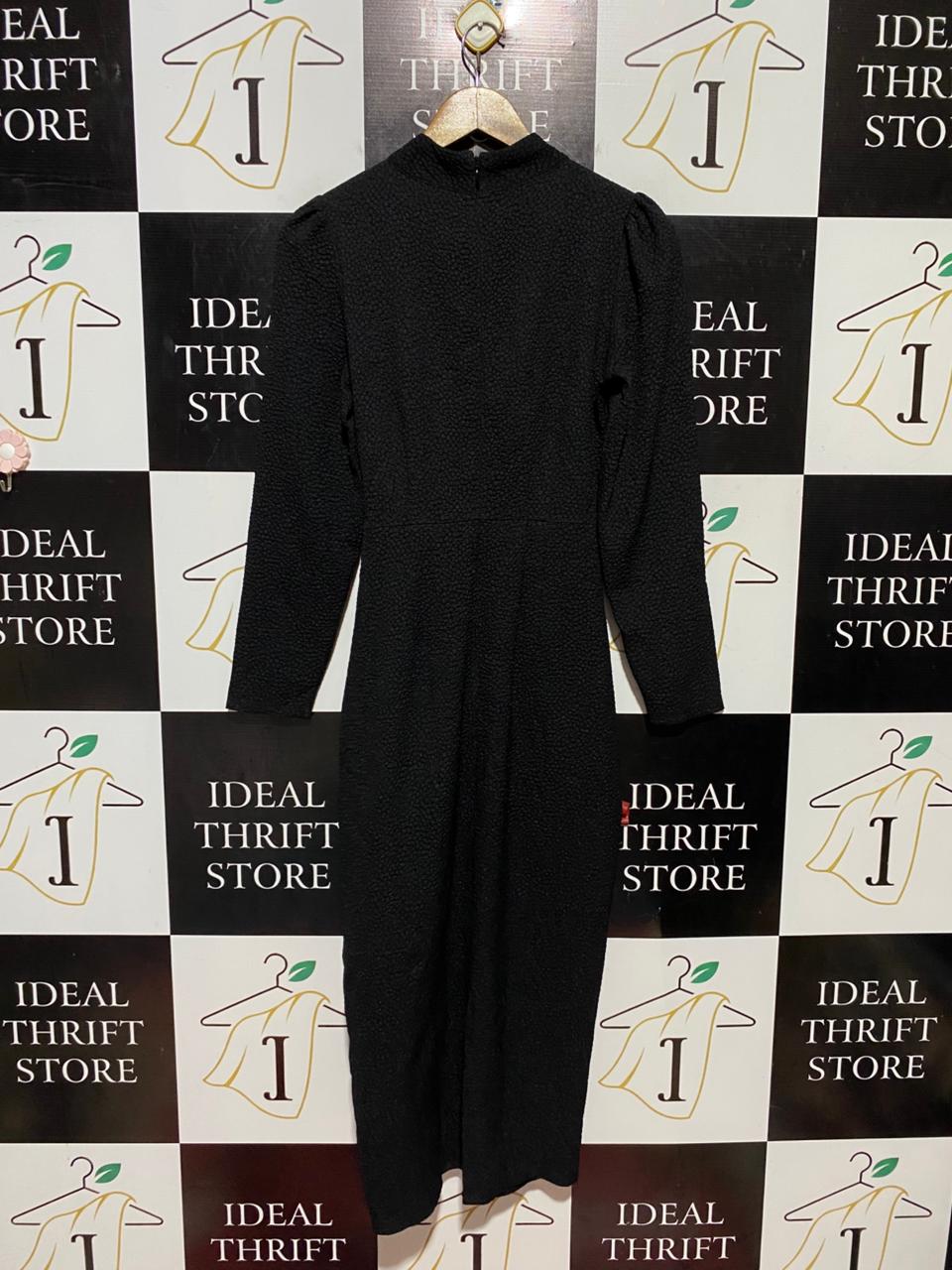 SEED |M| BUST 16| B42| BLACK MOCK NECK RUCHED LONG SLEEVE BODYCON MIDI DRESS