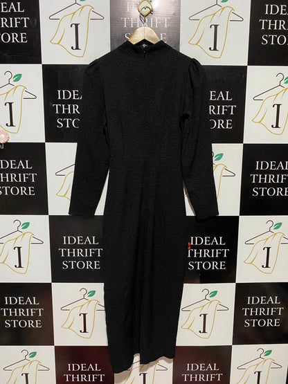 SEED |M| BUST 16| B42| BLACK MOCK NECK RUCHED LONG SLEEVE BODYCON MIDI DRESS
