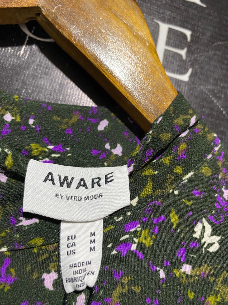 AWARE |M| BUST 19| B42| NEWAGE BLACK FLORAL MOCK NECK TIERED LONG SLEEVE DRESS
