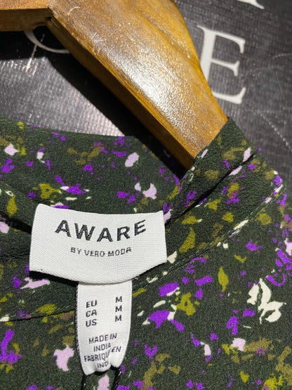 AWARE |M| BUST 19| B42| NEWAGE BLACK FLORAL MOCK NECK TIERED LONG SLEEVE DRESS