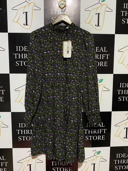 AWARE |M| BUST 19| B42| NEWAGE BLACK FLORAL MOCK NECK TIERED LONG SLEEVE DRESS