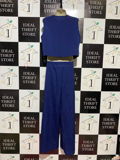 |XL| B42| NAVY BLUE BUTTON-UP VEST AND WIDE-LEG TROUSERS TWO-PIECE SET