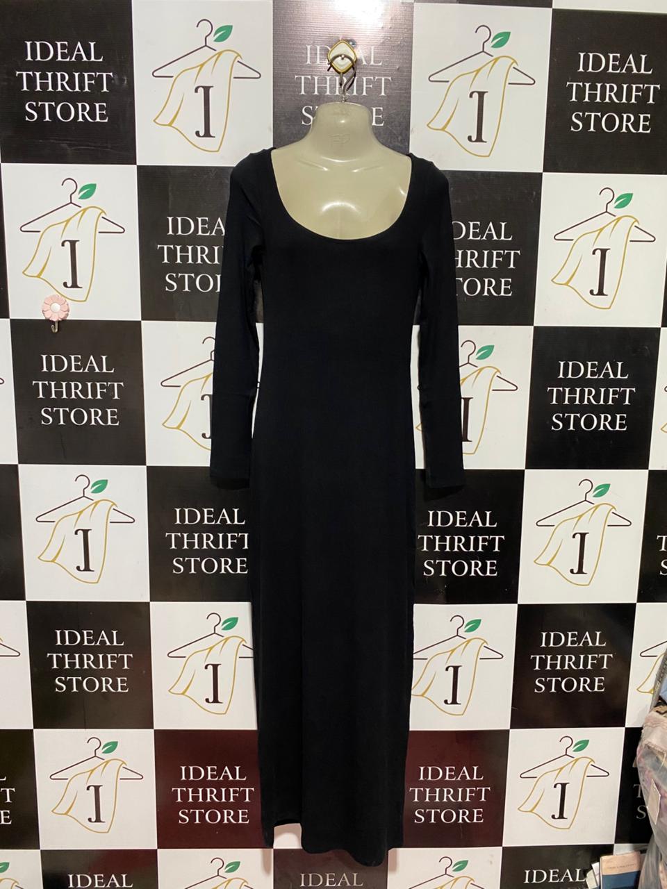 SUPRE |M| BUST 16| B42| BLACK SCOOP NECK LONG SLEEVE MAXI BODYCON DRESS