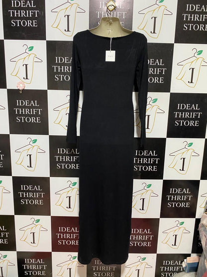 SUPRE |M| BUST 16| B42| BLACK SCOOP NECK LONG SLEEVE MAXI BODYCON DRESS