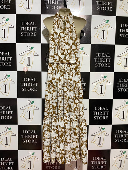 THANNE |M| BUST 18| B42| BOHO FLORAL PRINT HALTER MAXI DRESS