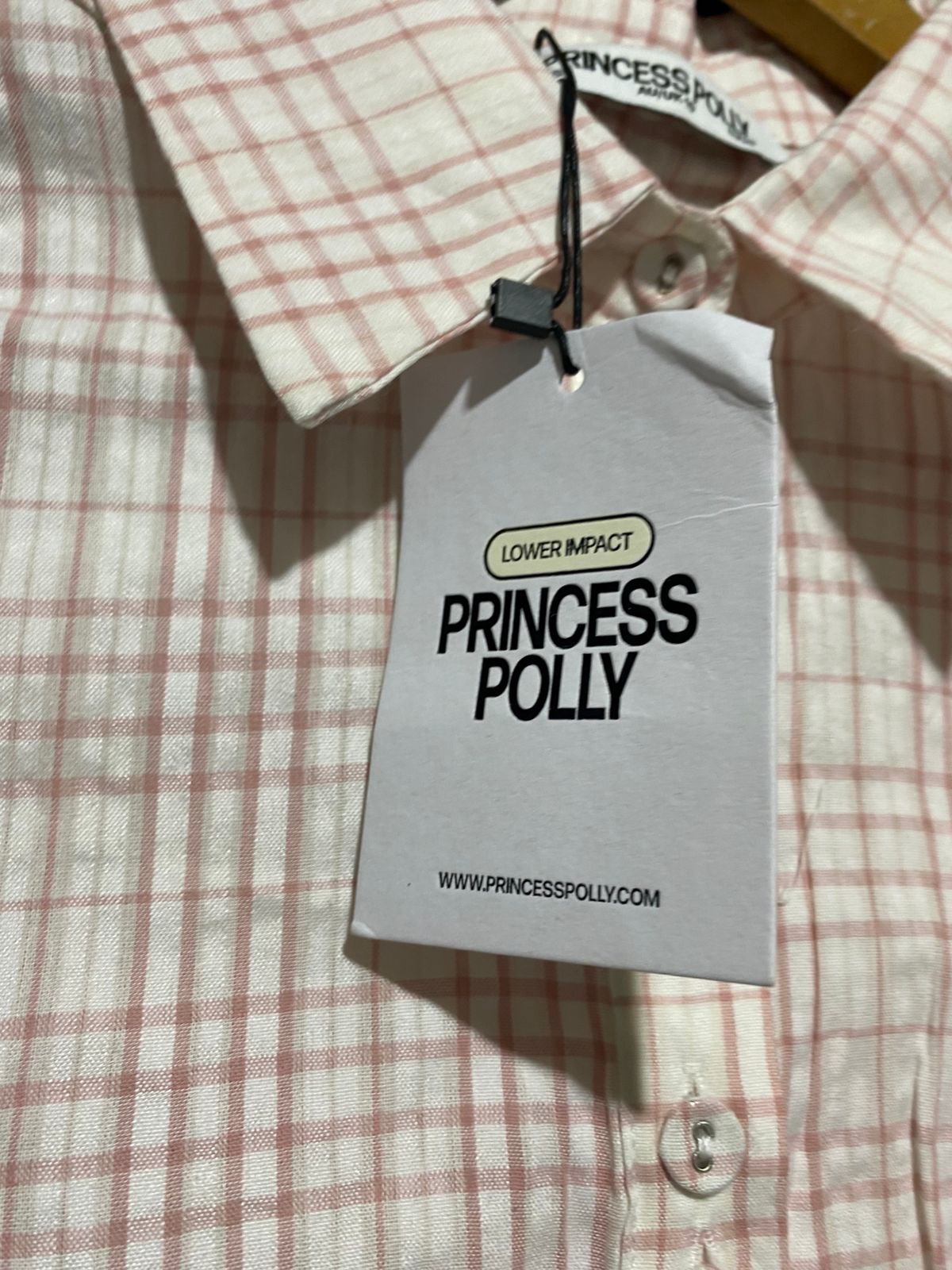 PRINCESS POLLY |M| BUST 16| B42| PINK PLAID SHORT SLEEVE CORSET WAIST BUTTON UP BLOUSE TOP