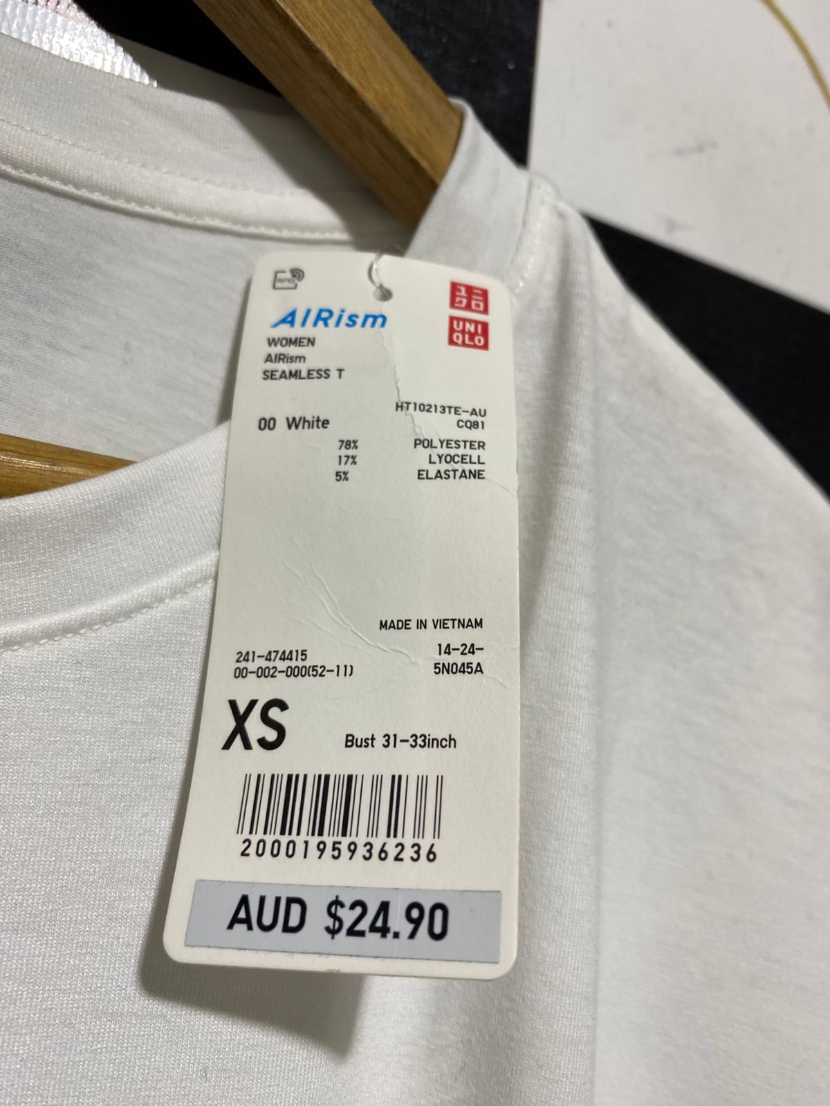 UNIQLO |XS| BUST 21| B42| WOMEN'S AIRISM WHITE SHORT SLEEVE OVERSIZED CREWNECK T-SHIRT BLOUSE