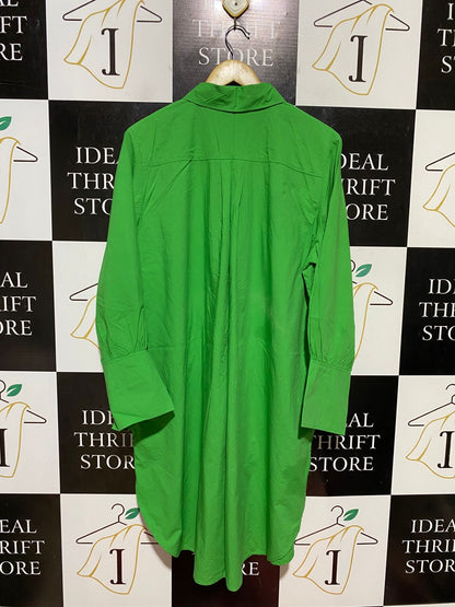 H&M |XL| BUST 24| B42| RIGHT GREEN LONG SLEEVE OVERSIZED BUTTON DOWN SHIRT DRESS BLOUSE WITH POCKET