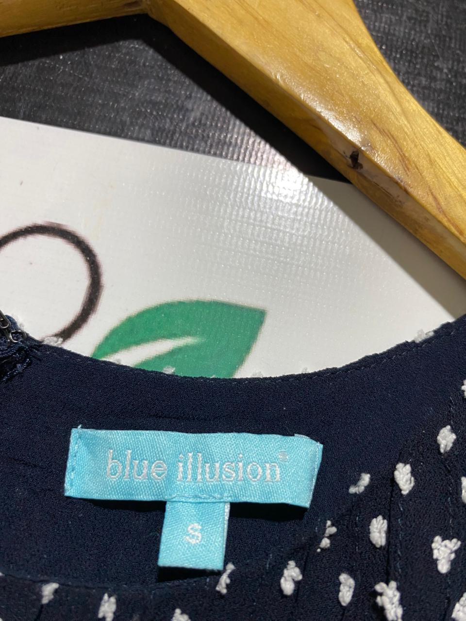 BLUE ILLUSION |S| BUST 17| B42| NAVY BLUE WHITE POLKA DOT 3/4 SLEEVE MIDI DRESS