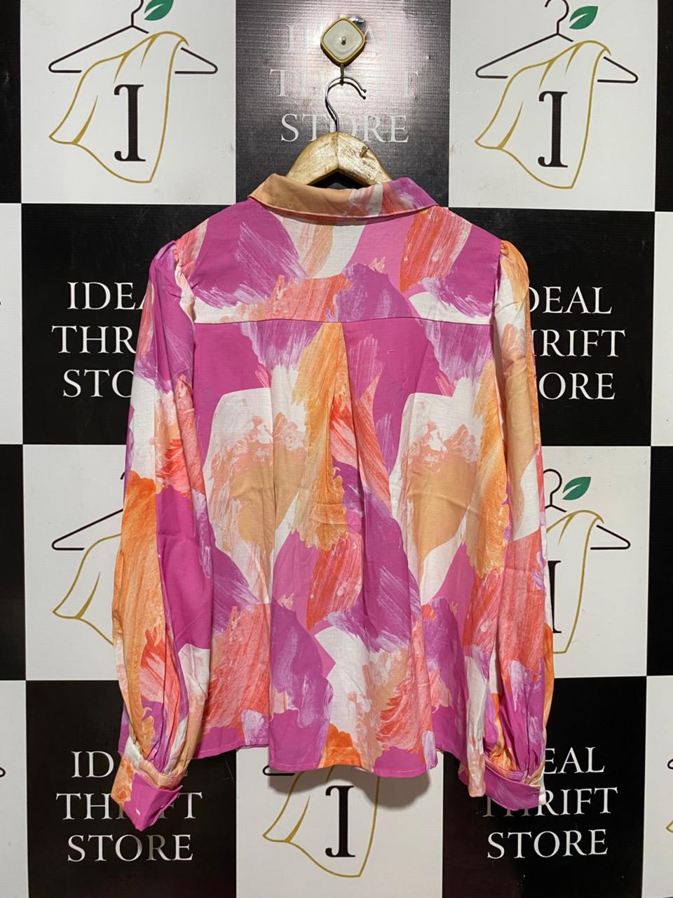 YOURS HANDY |L| BUST 21| B42| MULTICOLOR PINK ORANGE ABSTRACT BRUSHSTROKE LONG SLEEVE BUTTON UP SHIRT BLOUSE