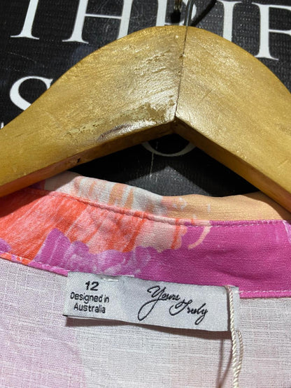 YOURS HANDY |L| BUST 21| B42| MULTICOLOR PINK ORANGE ABSTRACT BRUSHSTROKE LONG SLEEVE BUTTON UP SHIRT BLOUSE