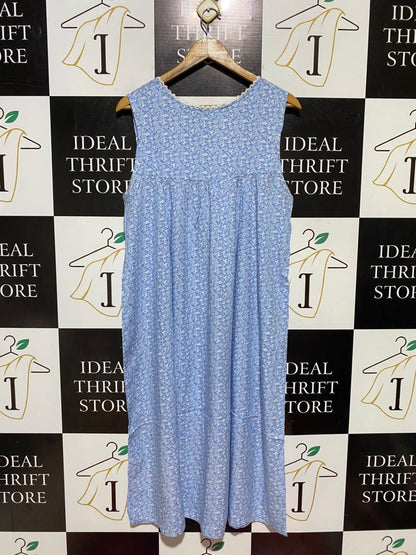RUBY BLOOM |L| BUST 20| B42| BLUE FLORAL SLEEVELESS LACE TRIM NIGHTGOWN MUUMUU LOUNGE DRESS