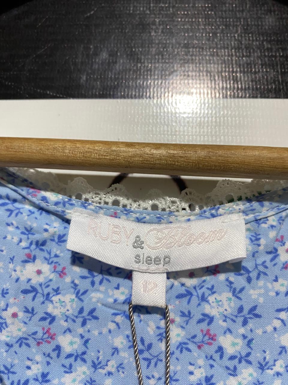 RUBY BLOOM |L| BUST 20| B42| BLUE FLORAL SLEEVELESS LACE TRIM NIGHTGOWN MUUMUU LOUNGE DRESS