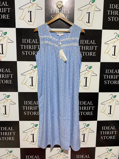 RUBY BLOOM |L| BUST 20| B42| BLUE FLORAL SLEEVELESS LACE TRIM NIGHTGOWN MUUMUU LOUNGE DRESS