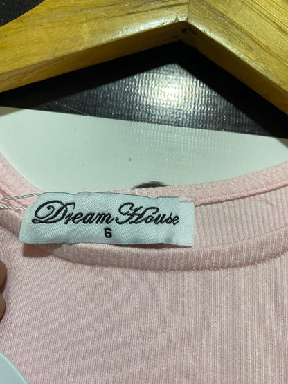 DREAM HOUSE |S| BUST 13| B41| BABY PINK RIBBED SHORT SLEEVE RUCHED DRAWSTRING CROP TOP