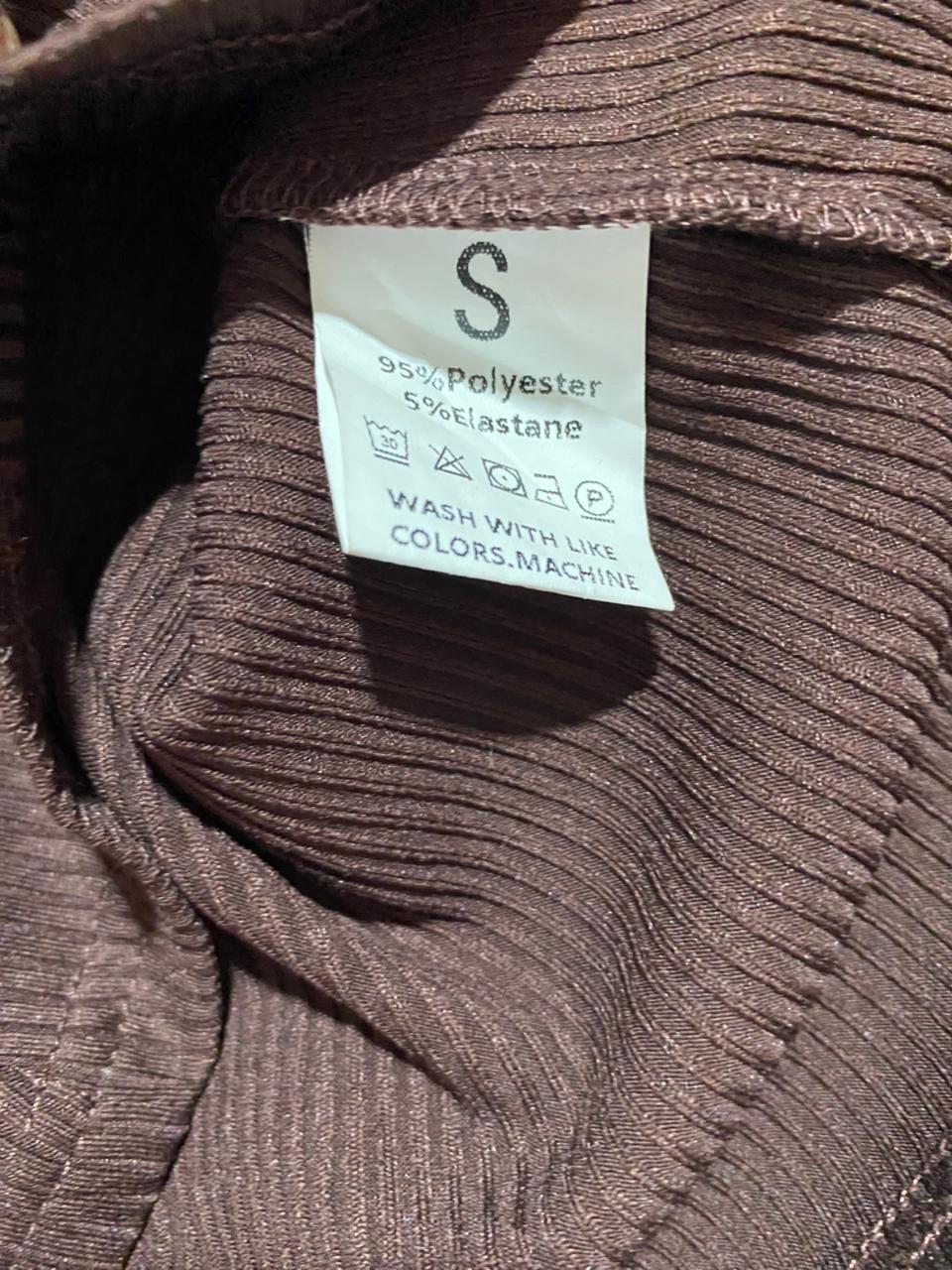|S| BUST 16| B41| CHOCOLATE BROWN RIBBED LONG SLEEVE COLLARED V-NECK TOP BLOUSE