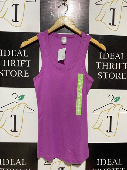 NOW |XS| BUST 13| B41| PURPLE FINE RIBBED SCOOP NECK CASUAL RACERBACK TANK TOP