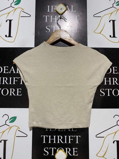 ZARA |M| BUST 13| B41| BEIGE OATMEAL SHORT SLEEVE CAP SLEEVE CREWNECK CROPPED T-SHIRT BLOUSE TOP