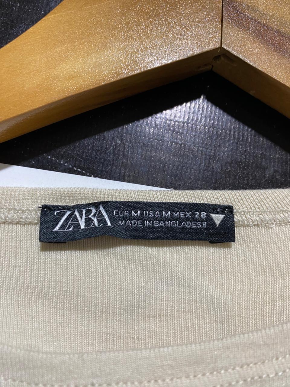 ZARA |M| BUST 13| B41| BEIGE OATMEAL SHORT SLEEVE CAP SLEEVE CREWNECK CROPPED T-SHIRT BLOUSE TOP