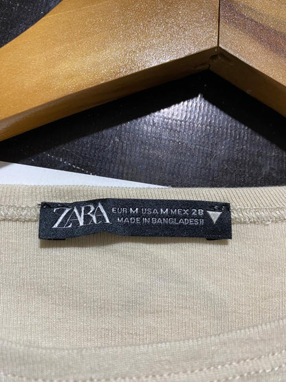 ZARA |M| BUST 13| B41| BEIGE OATMEAL SHORT SLEEVE CAP SLEEVE CREWNECK CROPPED T-SHIRT BLOUSE TOP