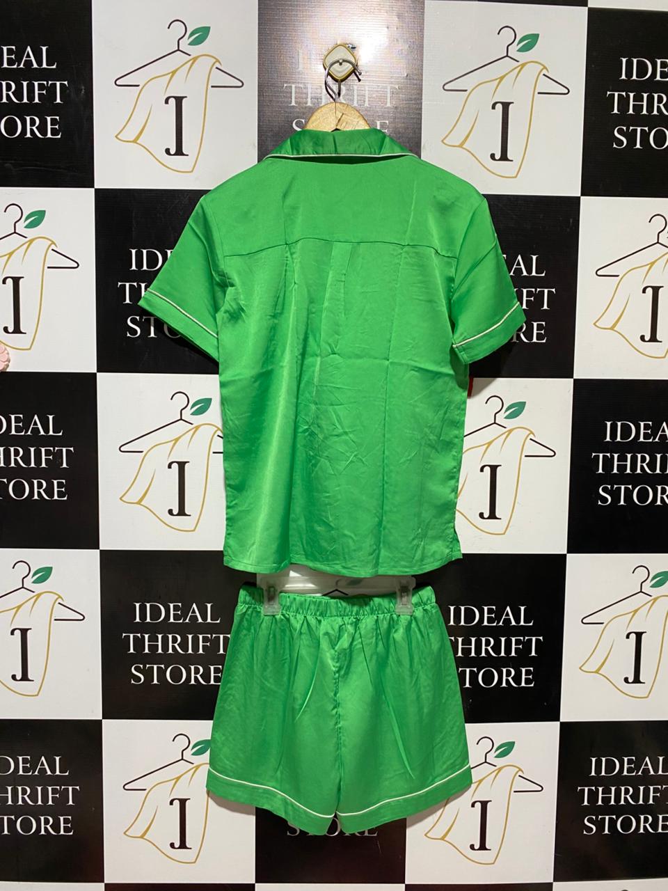 ANKO |S| B41| VIBRANT KELLY GREEN TWO-PIECE PYJAMA SET SHORT SLEEVE BUTTON UP SHIRT AND SHORTS