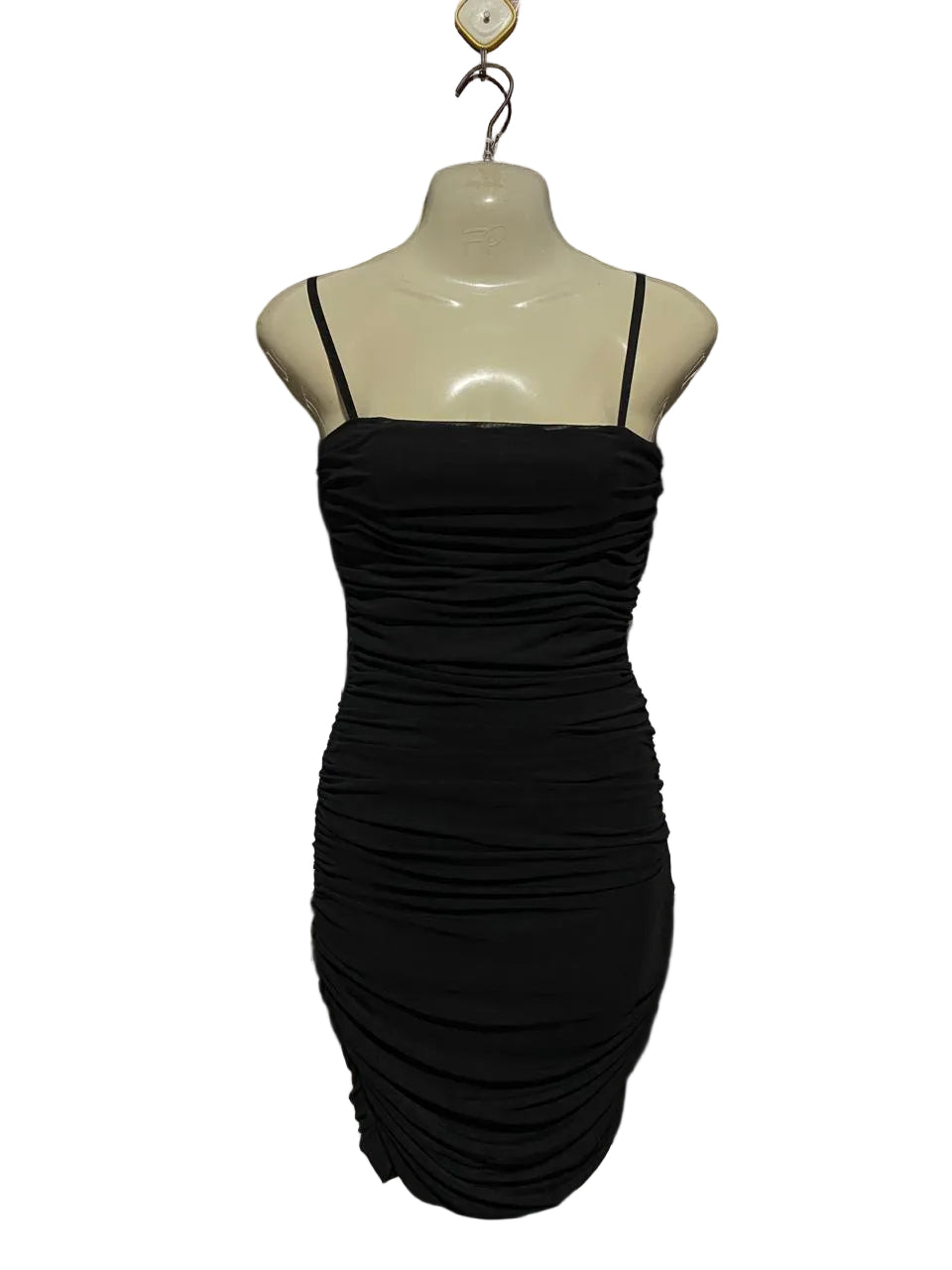BLOSSOM |M| BUST 16| B42| BLACK RUCHED SPAGHETTI STRAP BODYCON MINI DRESS