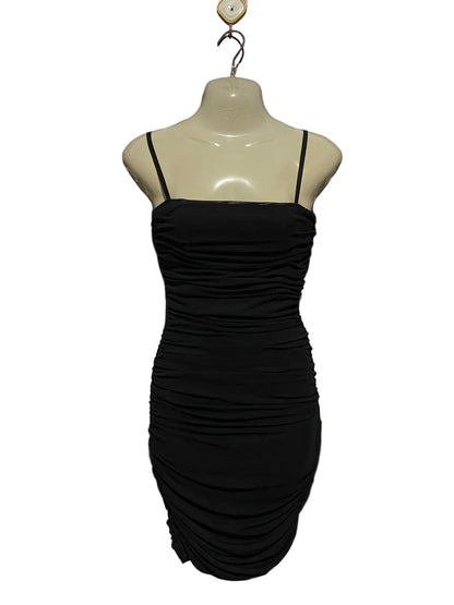 BLOSSOM |M| BUST 16| B42| BLACK RUCHED SPAGHETTI STRAP BODYCON MINI DRESS