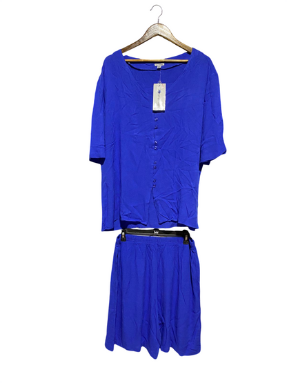 INNOVATIONS |M| B42| ROYAL BLUE TWO-PIECE MATCHING SET - BUTTON-FRONT BLOUSE & ELASTIC WAIST SHORT SKIRT CO-ORD