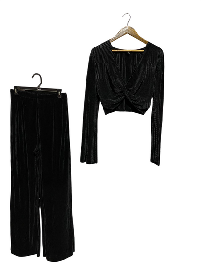 SHEIN |L| B42| BLACK PLEATED TWIST-FRONT CROP TOP & WIDE-LEG PANTS CO-ORD