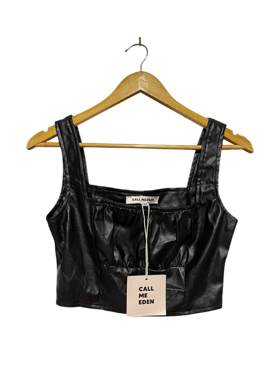 CALL ME EDEN |XS| BUST 14| B42| WOMEN'S BLACK FAUX LEATHER RUFFLED CROP TANK TOP