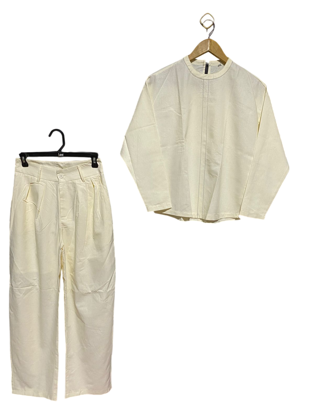 |XS| B42| LONG SLEEVE TOP & PLEATED WIDE-LEG PANTS CO-ORD IN CREAM