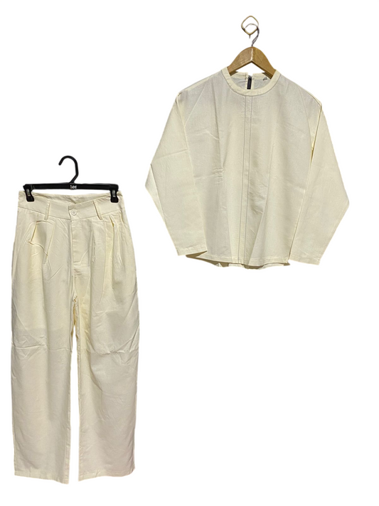 |XS| B42| LONG SLEEVE TOP & PLEATED WIDE-LEG PANTS CO-ORD IN CREAM