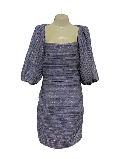SUBOO |M| BUST 16| B42| METALLIC PURPLE GLITTER RUCHED MINI DRESS SQUARE NECK PUFF SLEEVE BODYCON