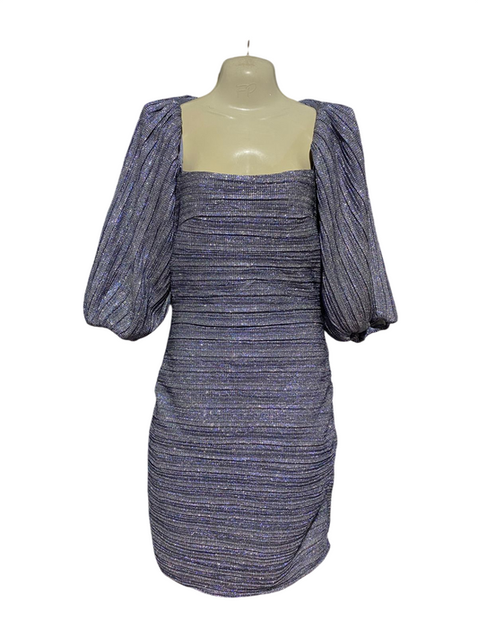 SUBOO |M| BUST 16| B42| METALLIC PURPLE GLITTER RUCHED MINI DRESS SQUARE NECK PUFF SLEEVE BODYCON